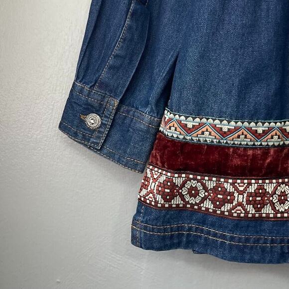 Willow Ridge Womens Size XL Artsy Blue Jean Denim Shirt Velvet Boho Aztec Tunic - Picture 7 of 8